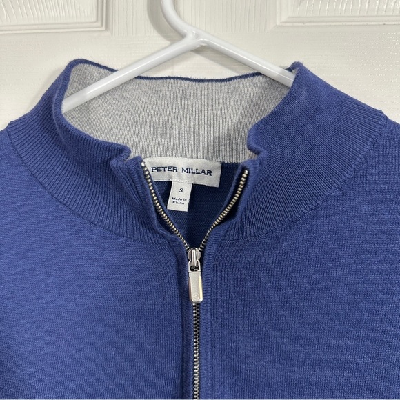 Peter Millar sz S pullover 1/4 zip sweater, blue with gray, fall, preppy - Picture 3 of 11